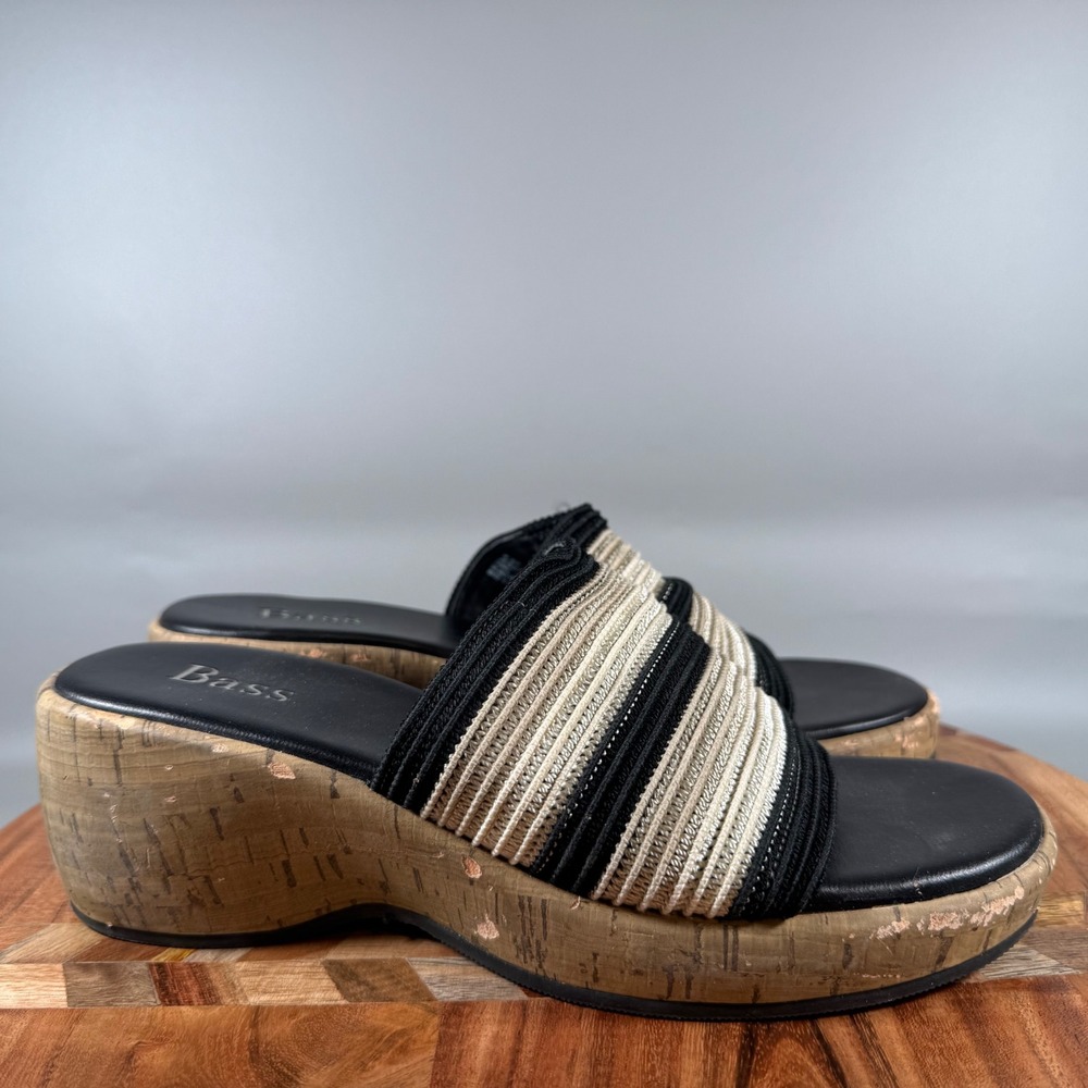 Bass Jessika II‎ Womens 8.5B Black Striped Cork Wedge Platform Slide Sandals Y2K